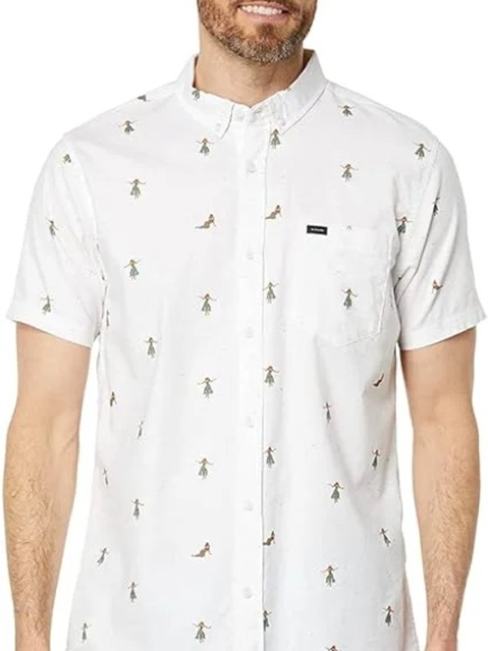 Rip Curl White Short-Sleeve Button-Down Shirt with Small Surf Motif